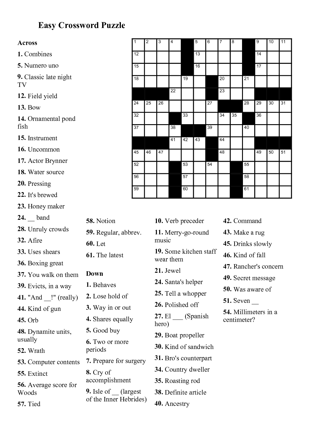 10 Best Large Print Easy Crossword Puzzles Printable Pdf For Free At