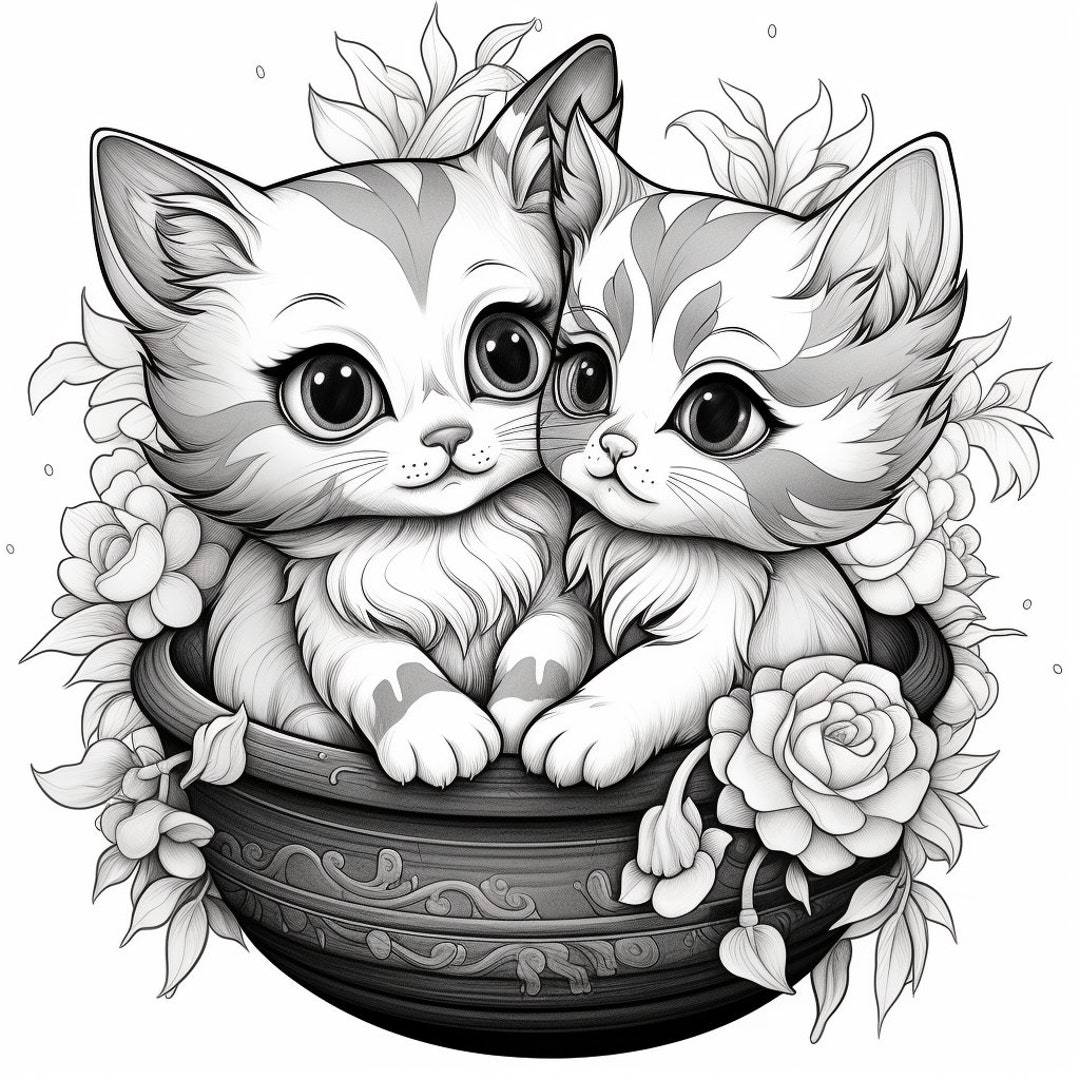 10 Cute Kitten Colouring Pages printable PDF Instant Download coloring