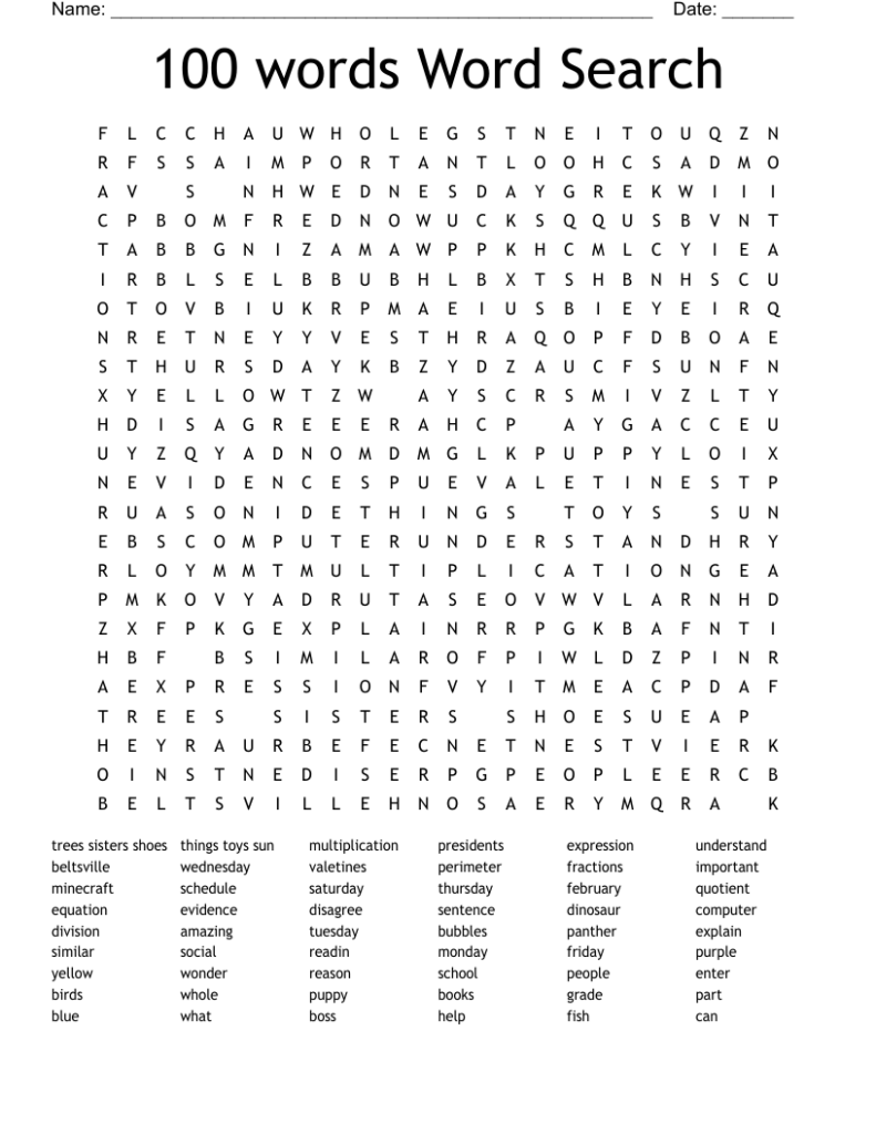 100 Word Word Searches Printable