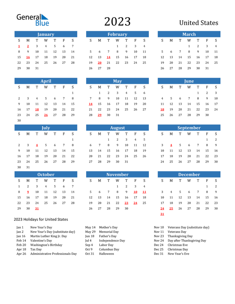 2023 Calendar With Holidays Pdf Printable Form Templates And Letter