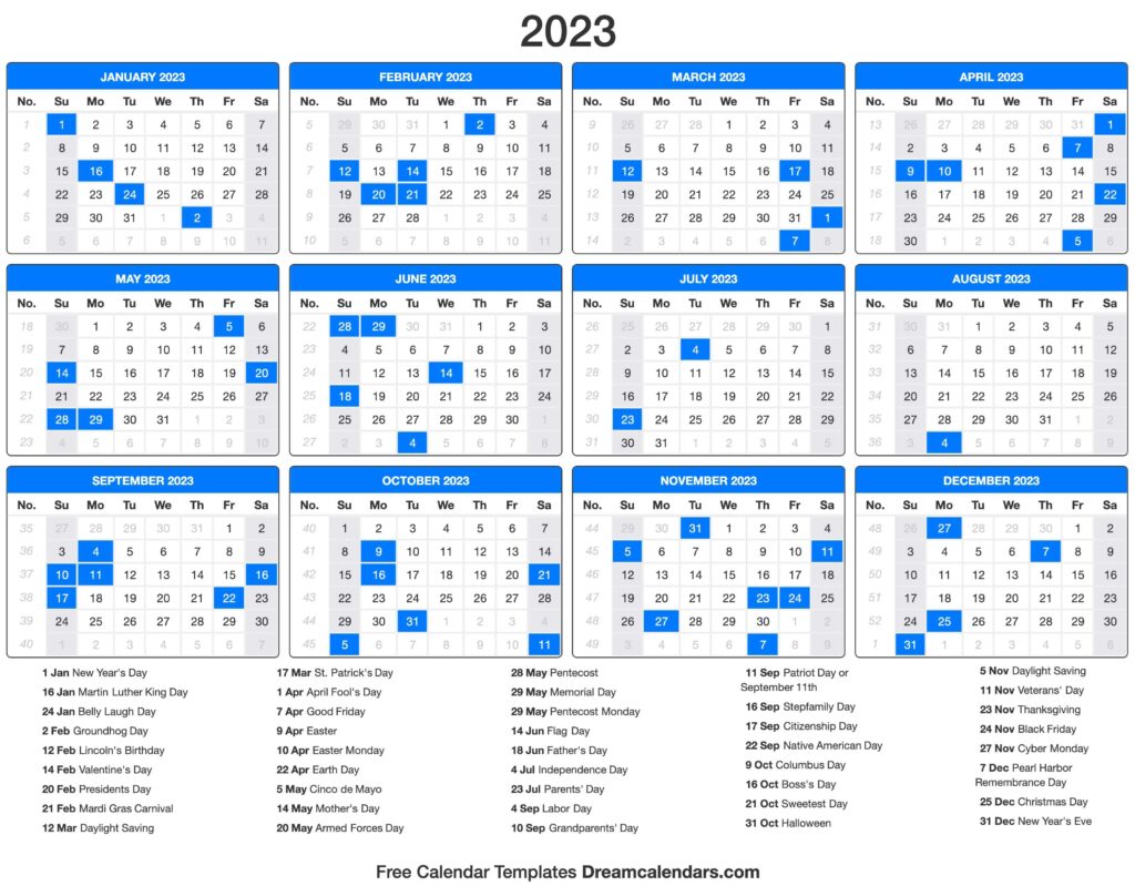 2023 Calendar With Holidays Printable Free Printable Calendar Monthly