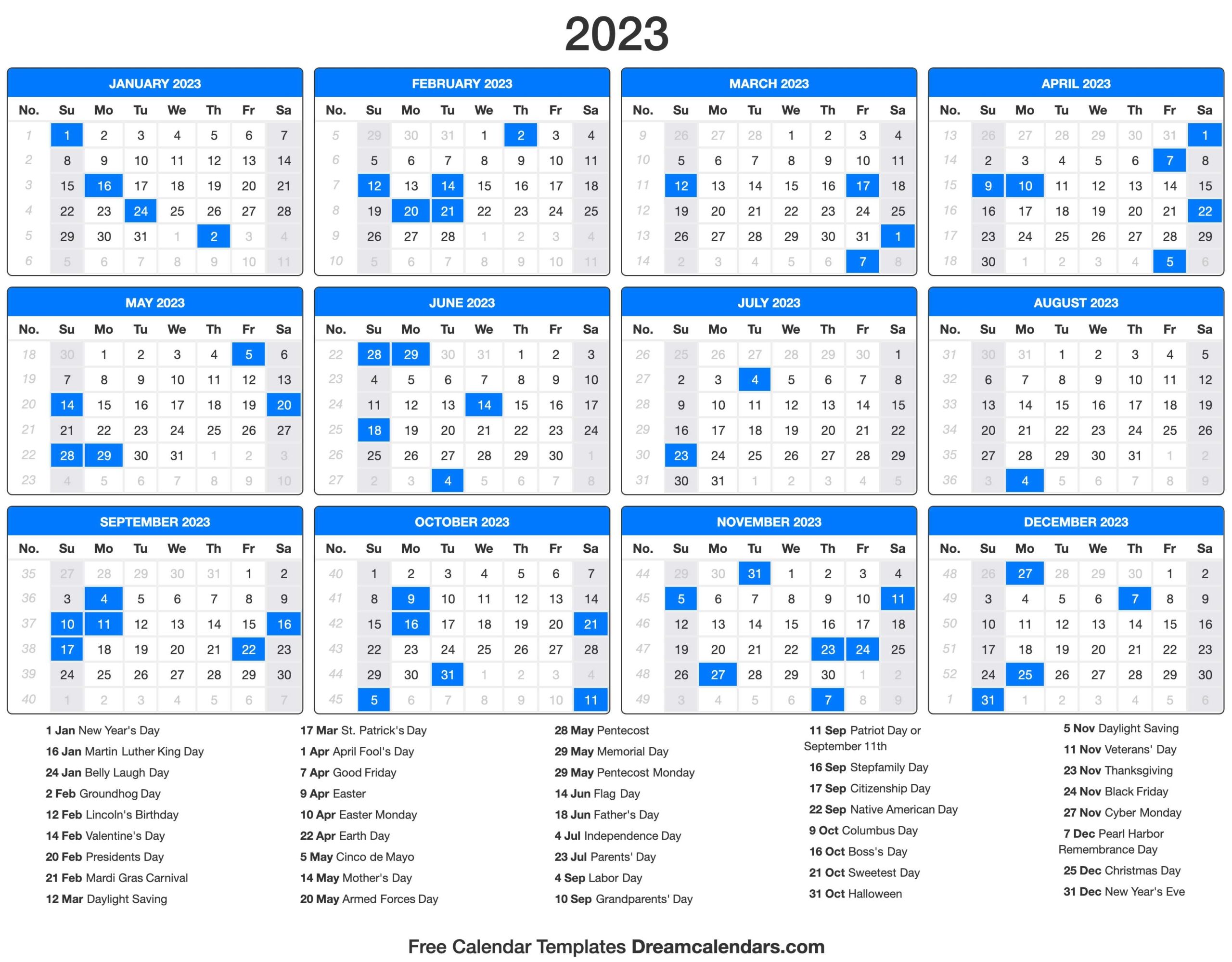 2023 Calendar With Holidays Printable Free Printable Calendar Monthly