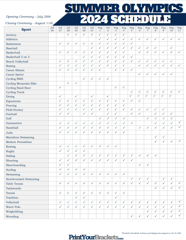 2024 Summer Olympics Games Schedule Printable Neala Joann