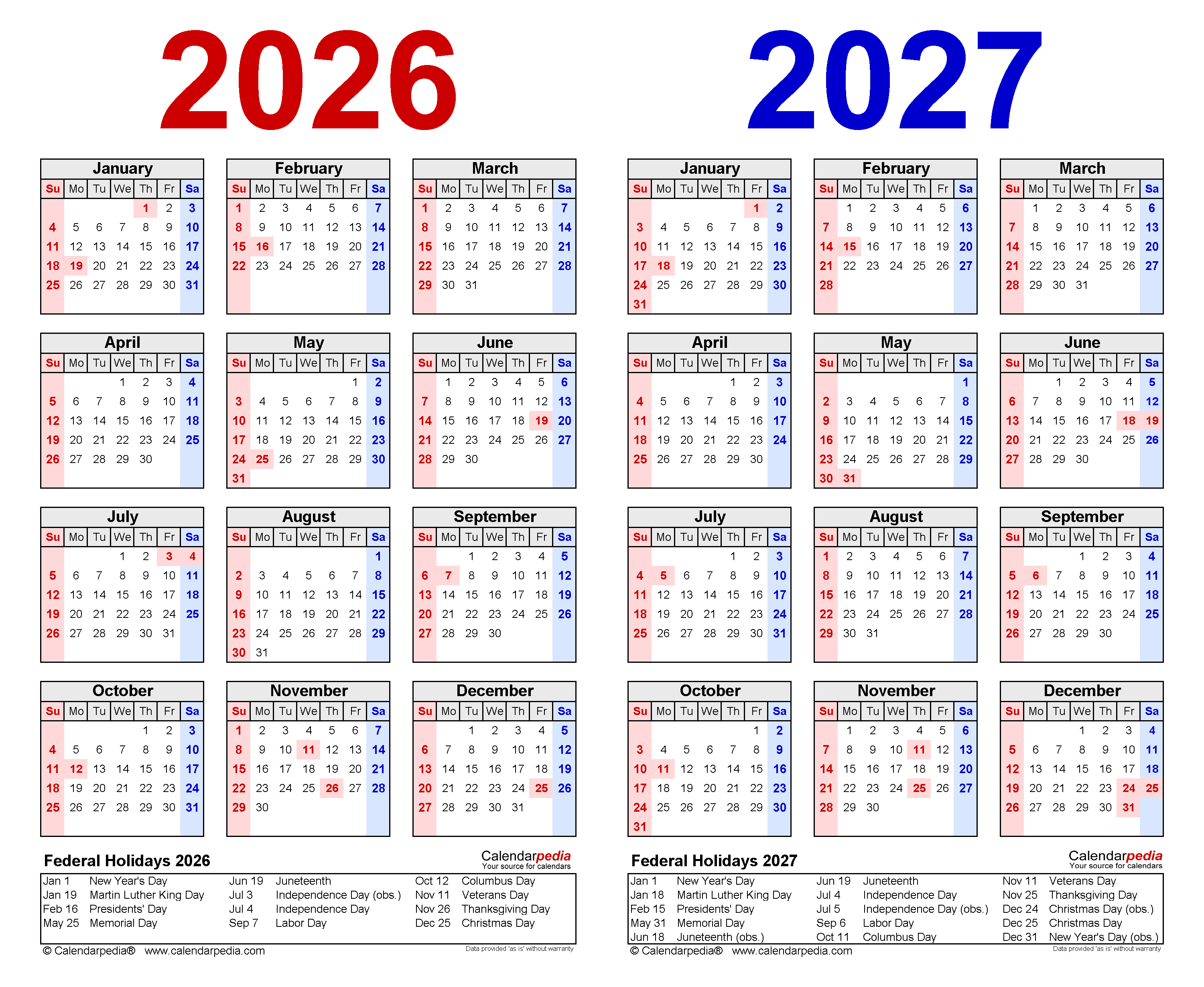 2026 2027 Two Year Calendar Free Printable Excel Templates