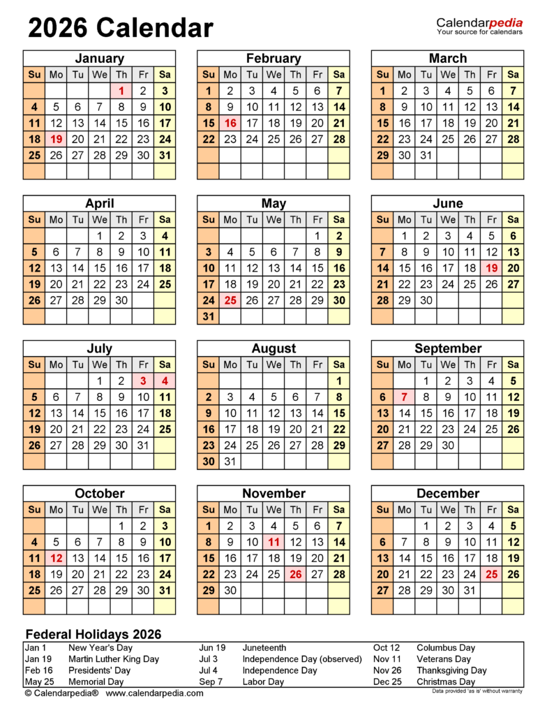 2026 Calendar Free Printable Excel Templates Calendarpedia