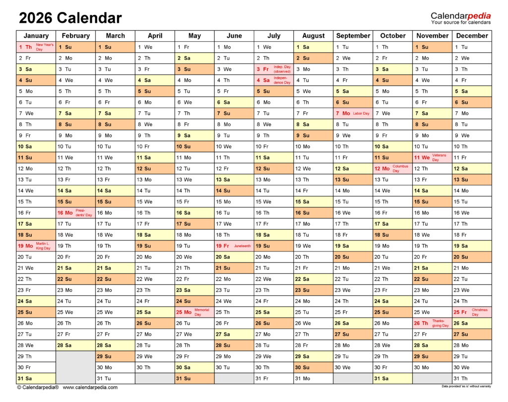 2026 Calendar Free Printable PDF Templates Calendarpedia