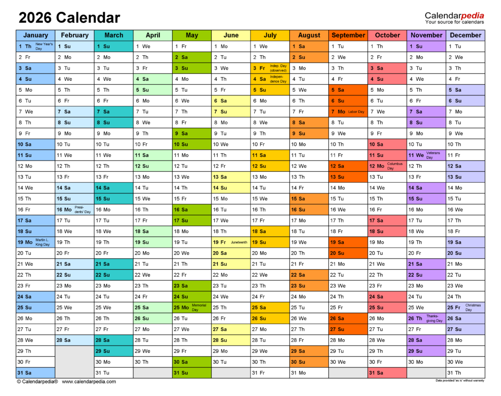 2026 Calendar Free Printable PDF Templates Calendarpedia