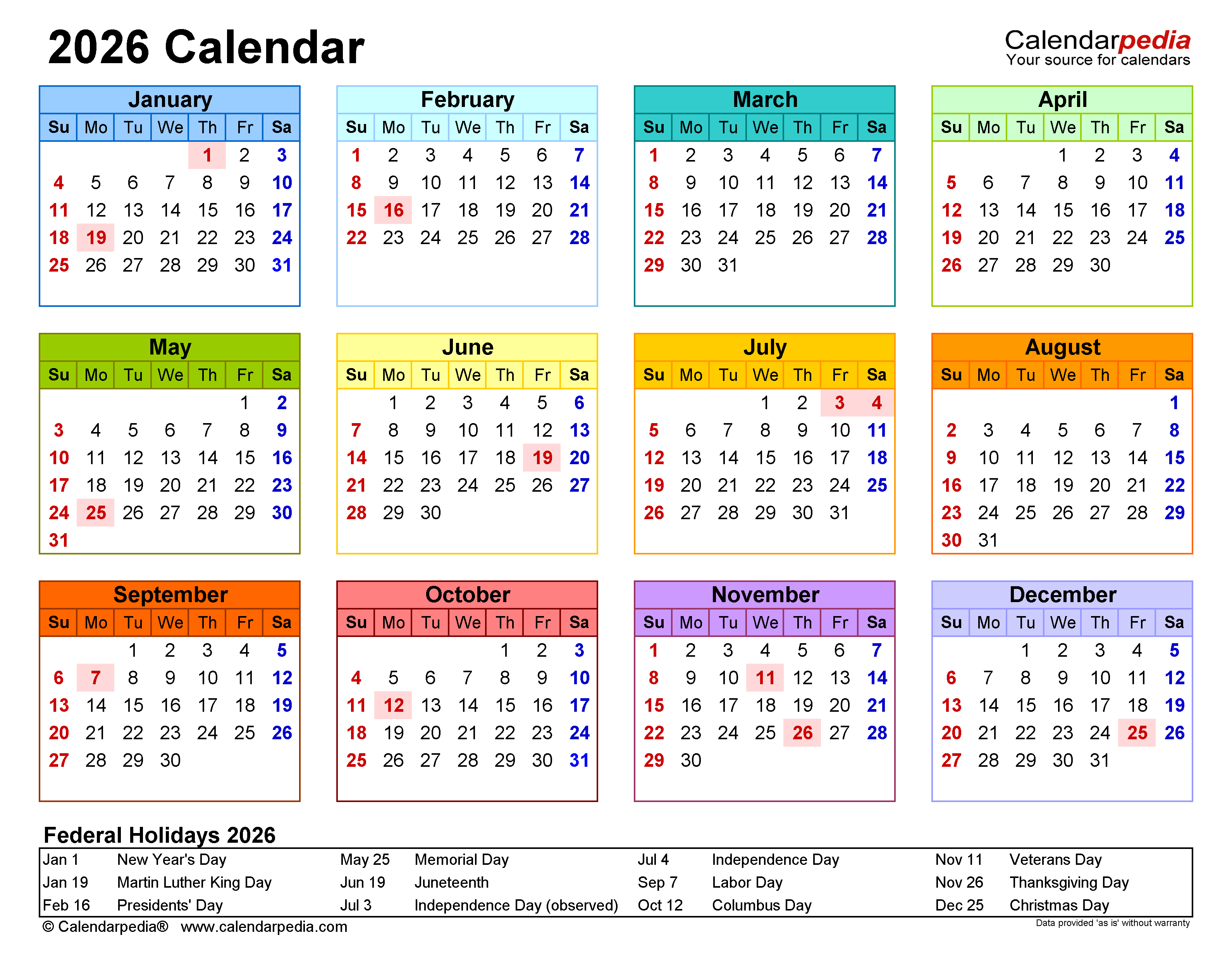 2026 Calendar Free Printable PDF Templates Calendarpedia