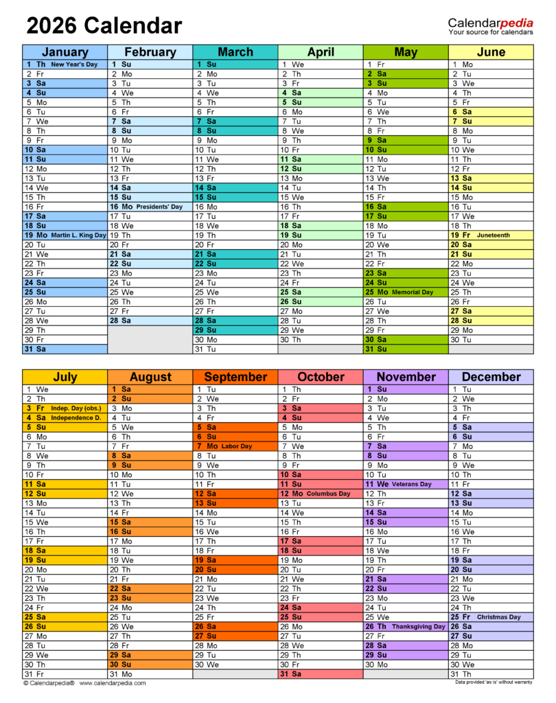 2026 Calendar Free Printable PDF Templates Calendarpedia