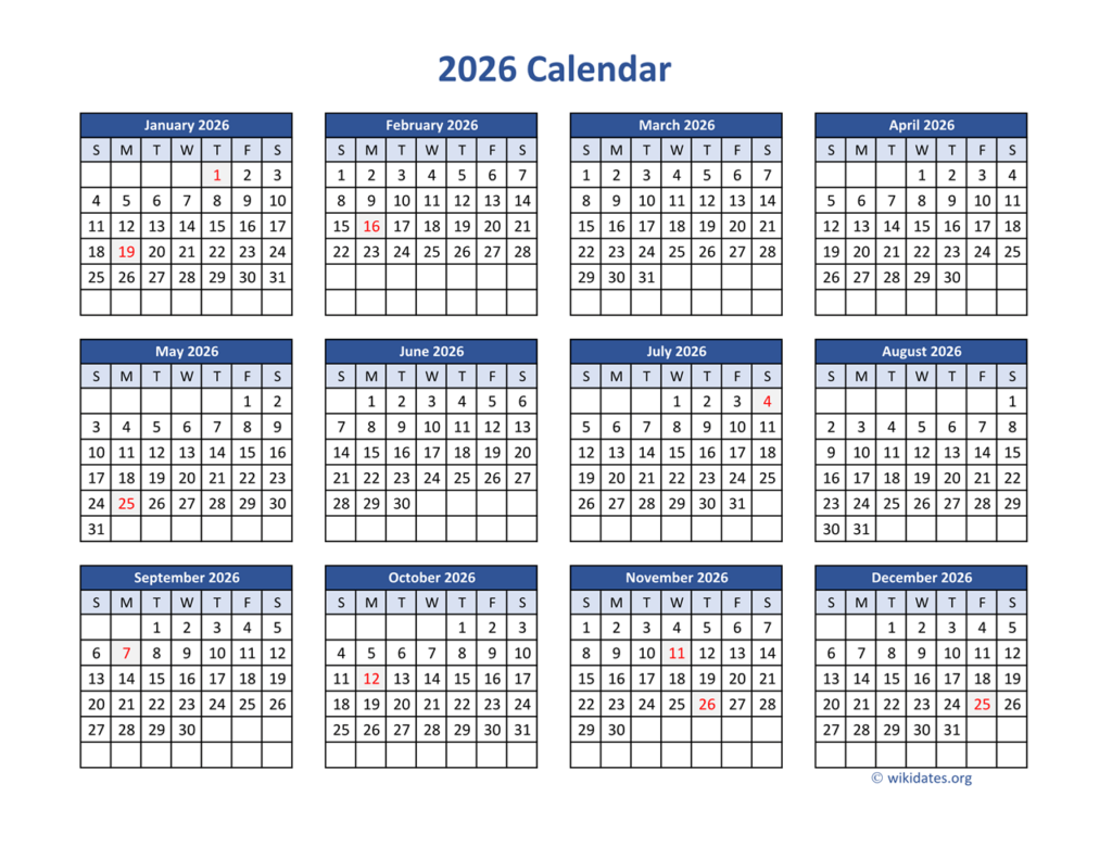 2026 Calendar In PDF WikiDates