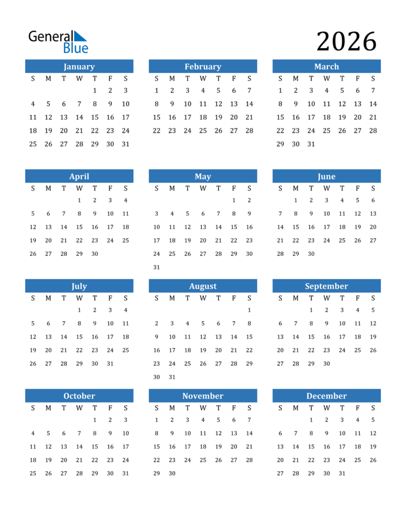 2026 Calendar Printable Printable Templates