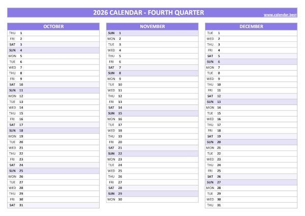 2026 Quarterly Calendar To Print