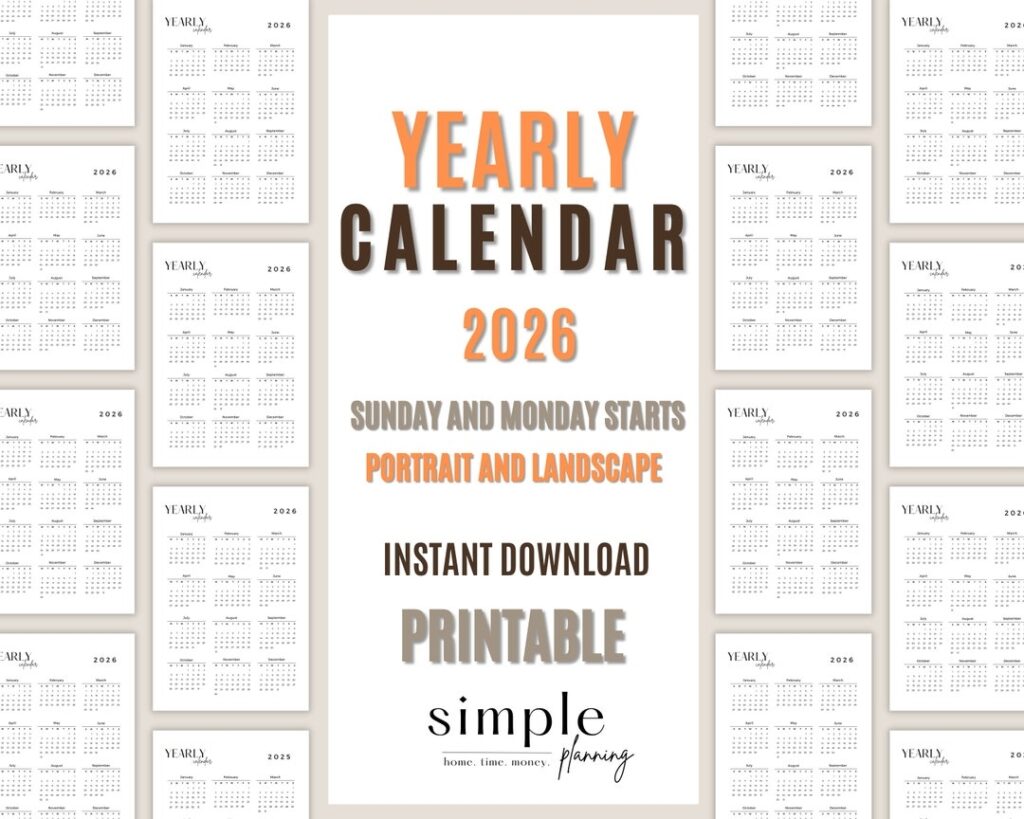 2026 Year Calendar Printable L Portrait And Landscape L Minimalist L