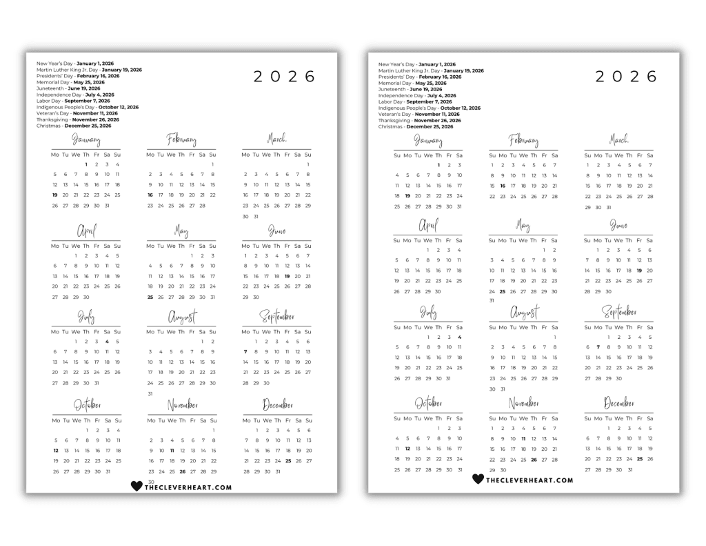 2026 Yearly Calendar Printable Cute Free Printable Calendars The