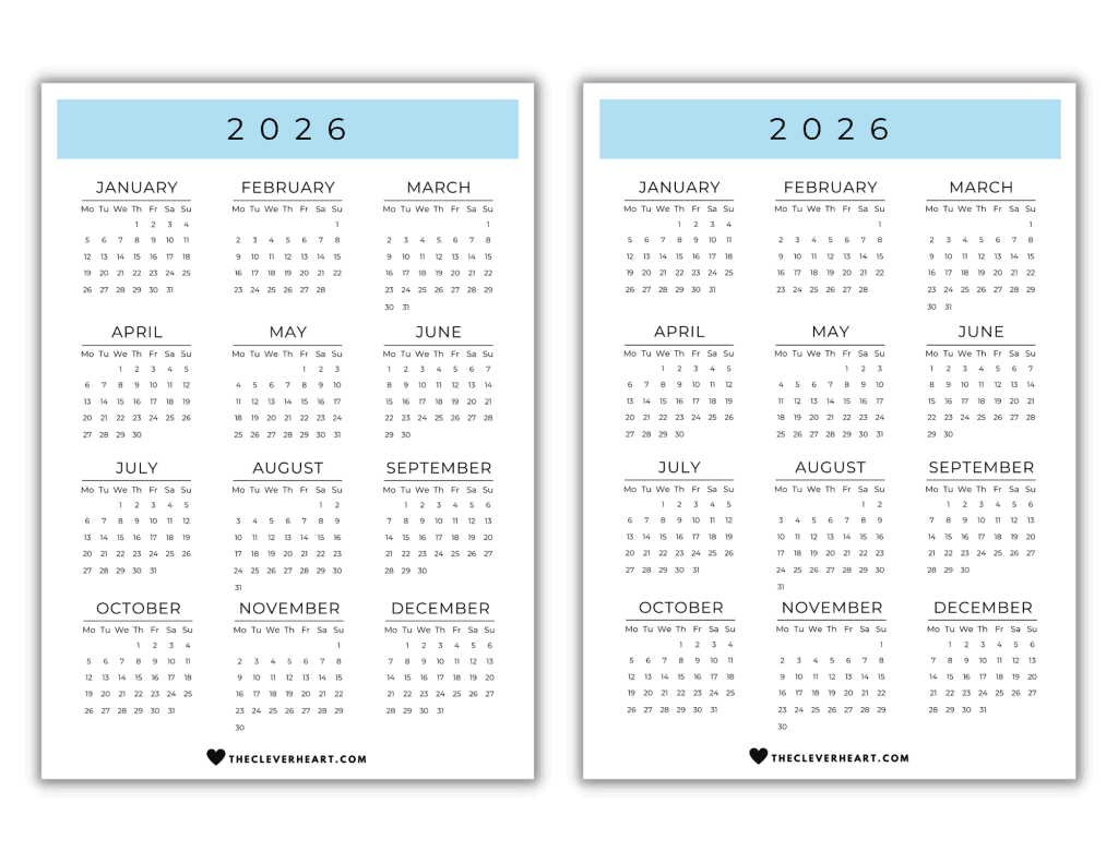 2026 Yearly Calendar Printable Cute Free Printable Calendars The