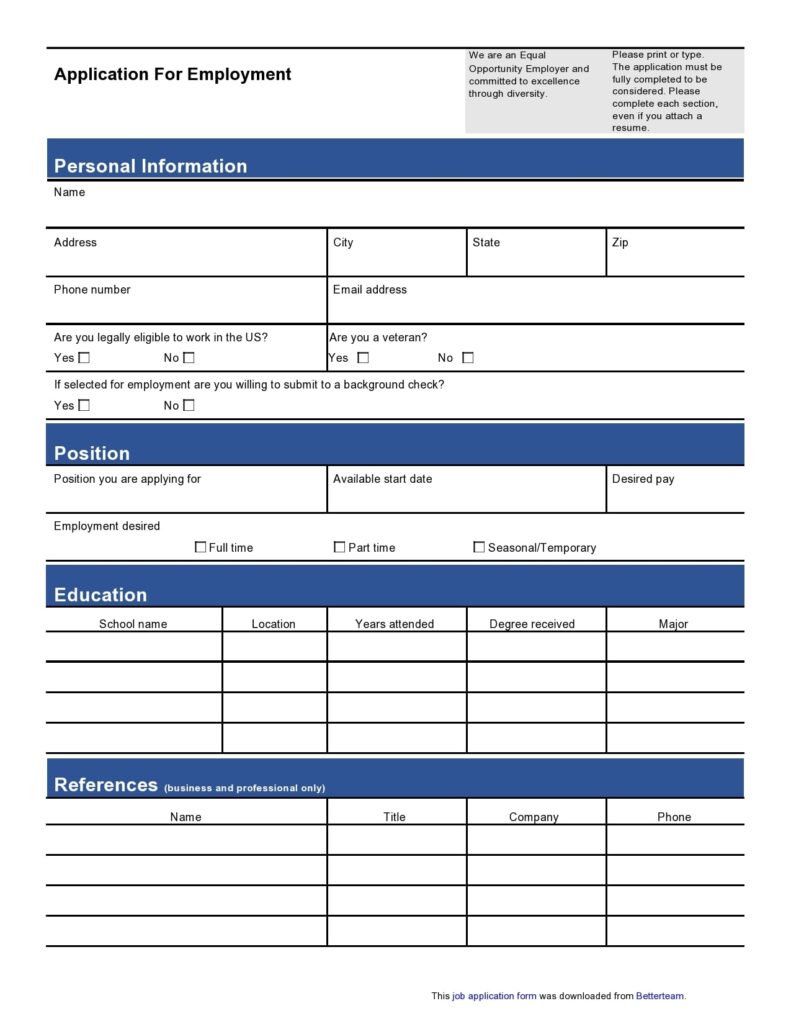 27 Basic Employment Application Templates Free 