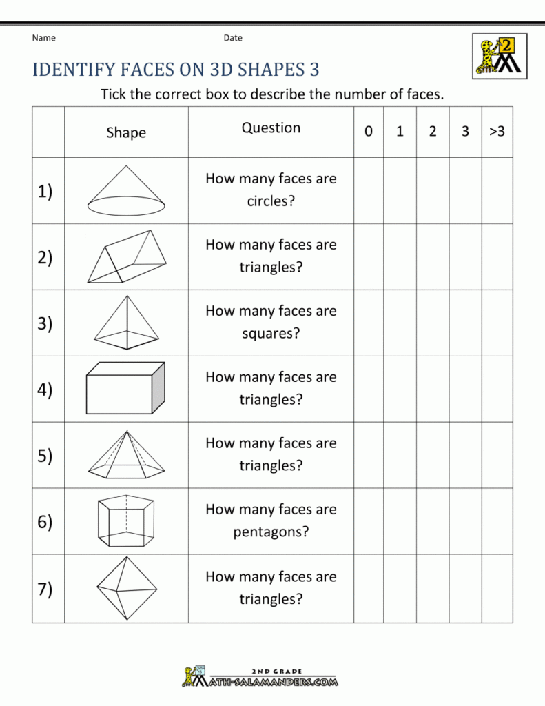 3D Shapes Printable Worksheets