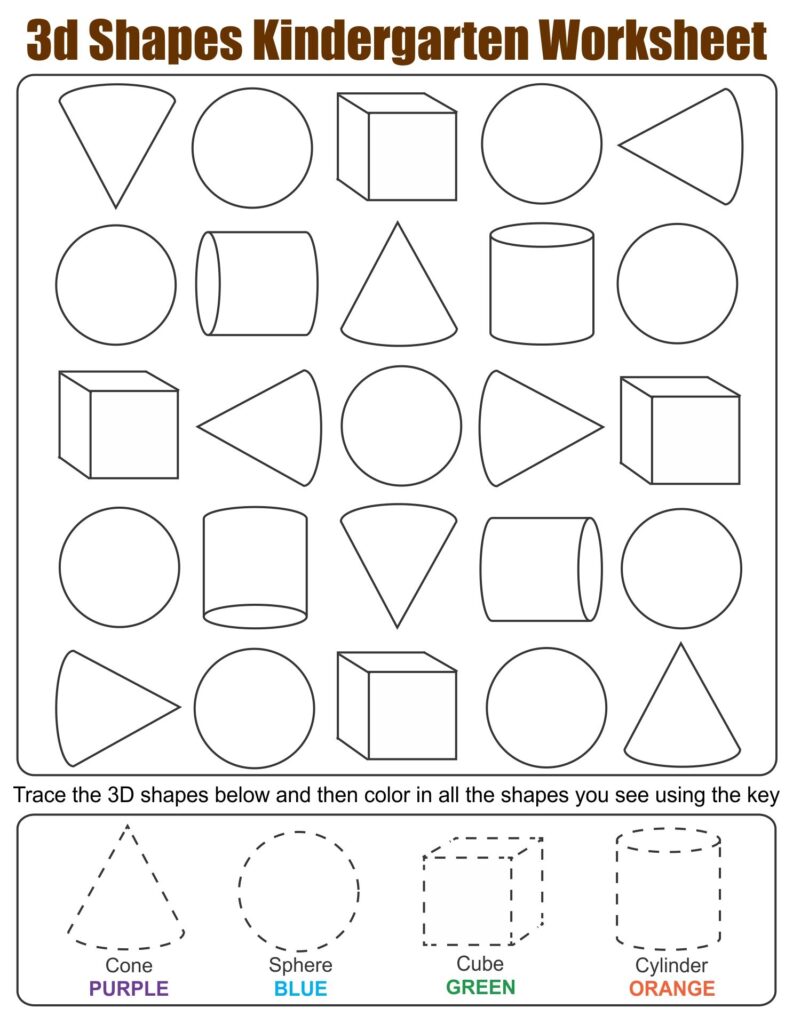 3D Shapes Worksheets Kindergarten 10 Free PDF Printables Printablee