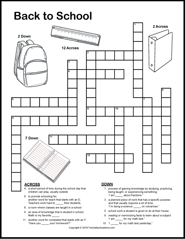 4Th Grade Crossword Puzzles Printable