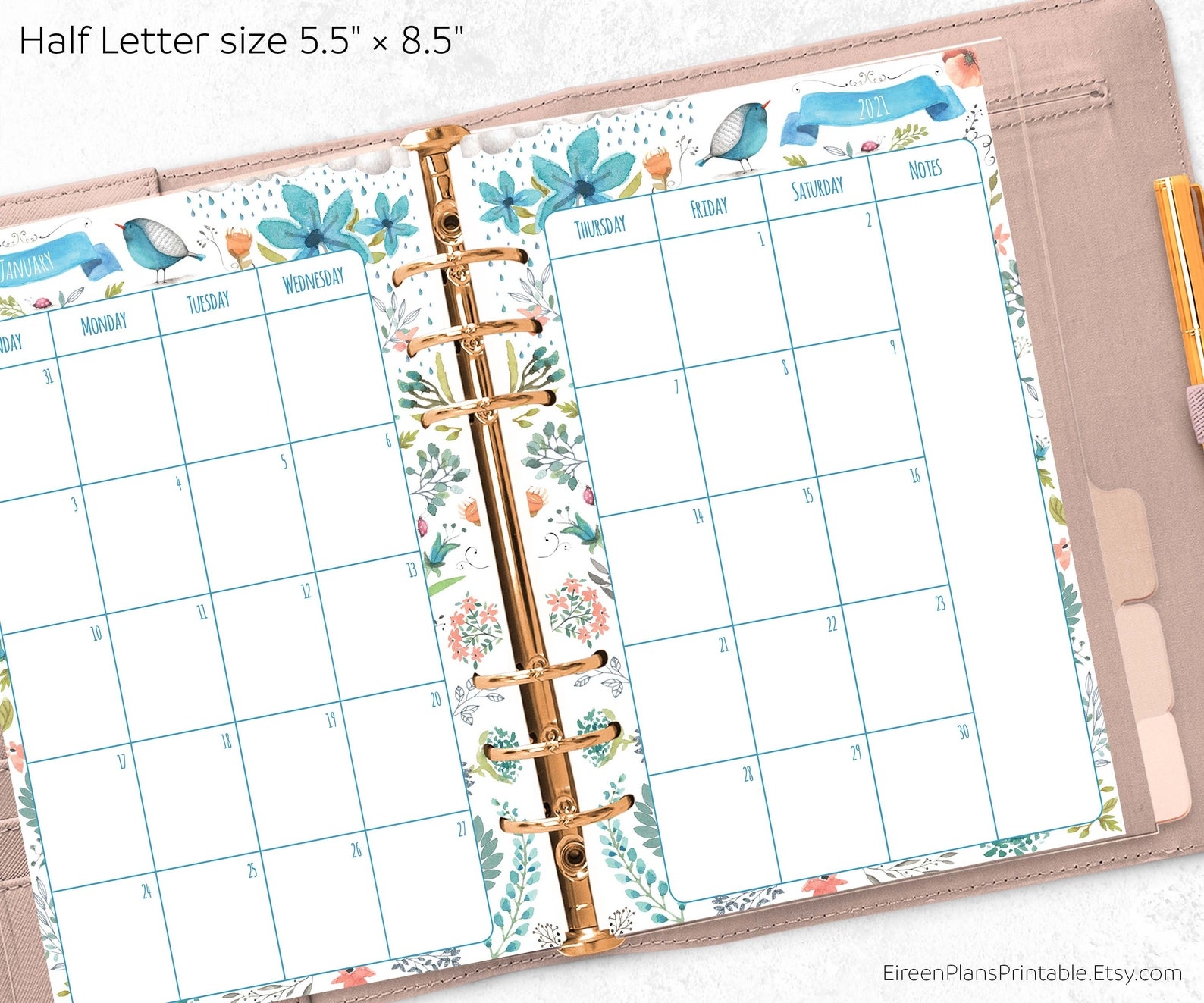 5 5 X 8 5 2021 Monthly Planner Printable Refill Calendar Etsy