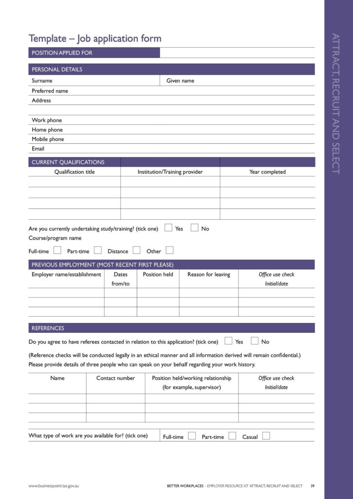 50 Free Employment Job Application Form Templates Printable 