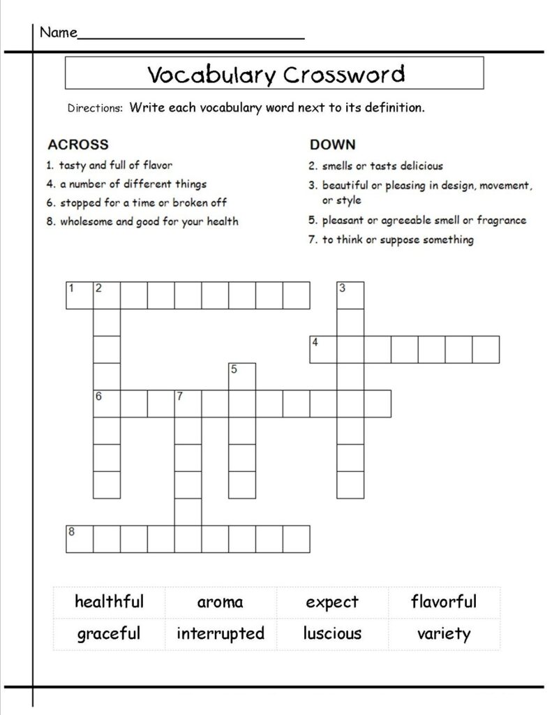 5Th Grade Crossword Puzzles Printable Printable Crossword Puzzles