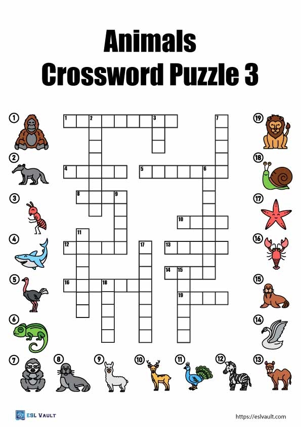 6 Free Printable Animal Crossword Puzzles ESL Vault