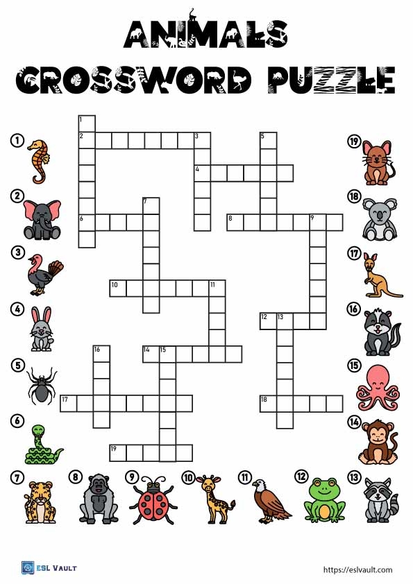 6 Free Printable Animal Crossword Puzzles ESL Vault