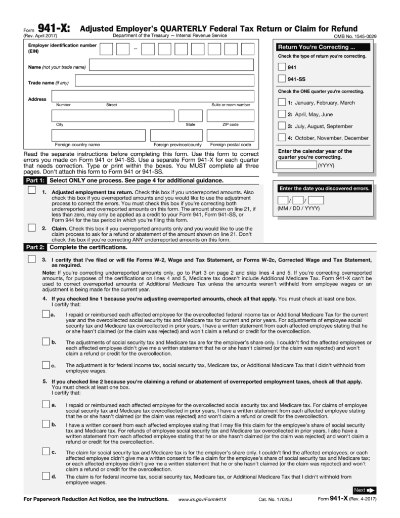 941 Form Printable Fillable Sample In PDF