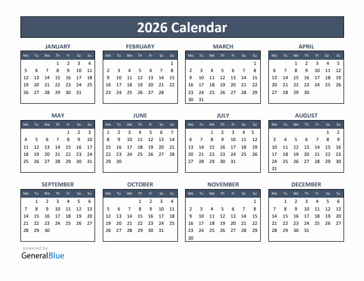 A Comprehensive Guide To The 2026 Calendar Starting The Week On Monday 