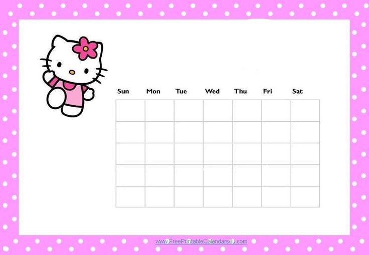 A Hello Kitty Calendar With Pink Polka Dots On The Bottom And White