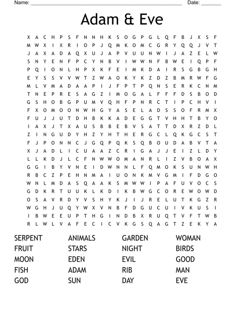 Adam And Eve Word Search Printable Free Free Printable Templates