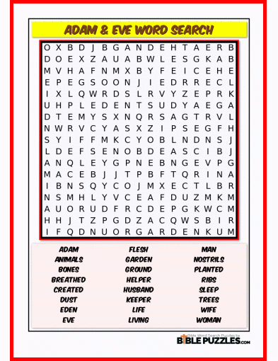 Adam And Eve Word Search Printable