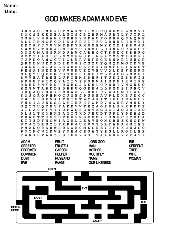 Adam And Eve Word Search Printable