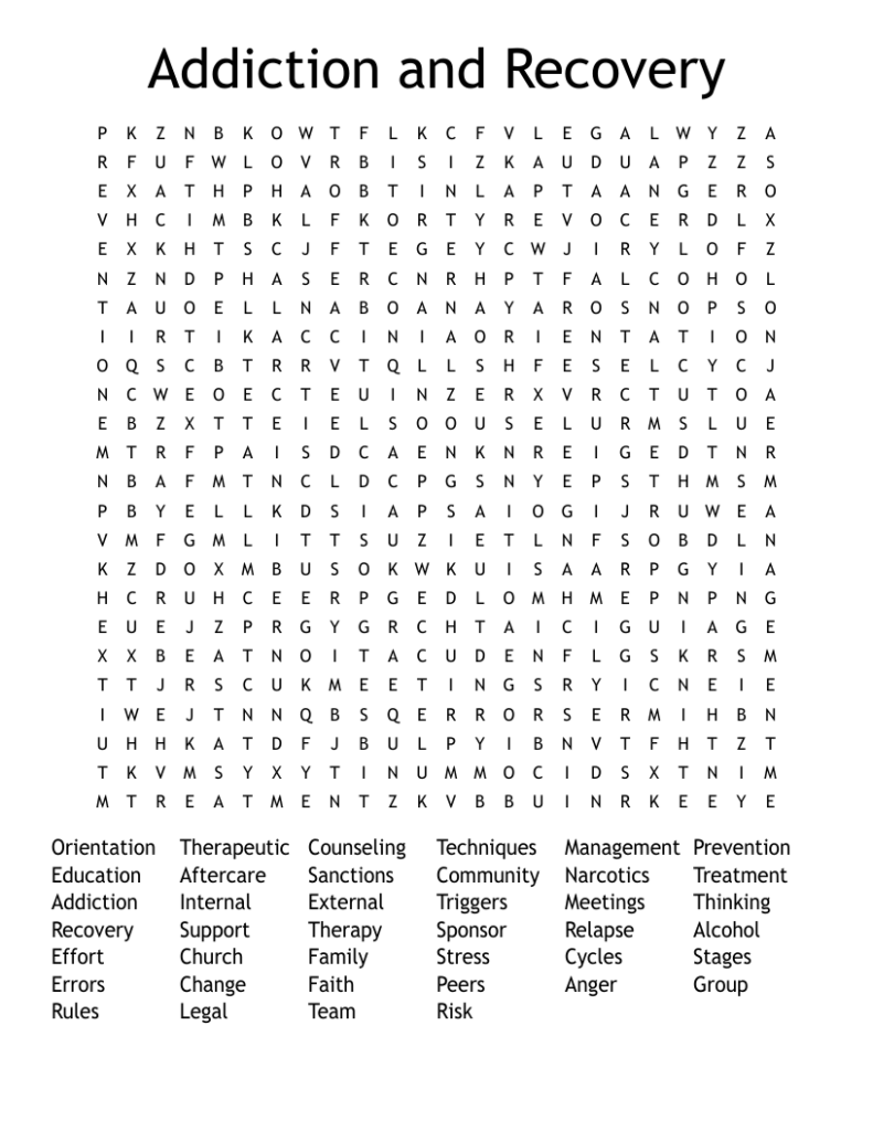 Addiction And Recovery Word Search WordMint