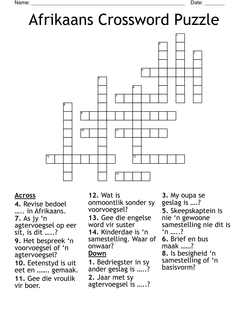 Afrikaans Crossword Puzzle WordMint