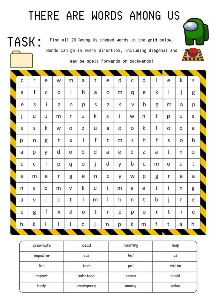 Among Us Word Search Printable