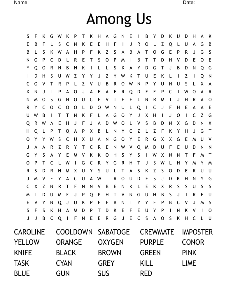 Among Us Word Search Printable