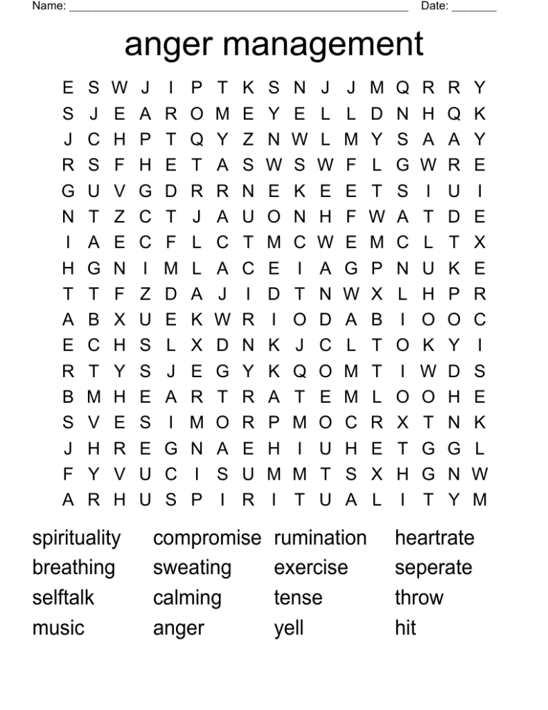 Anger Word Search Printable