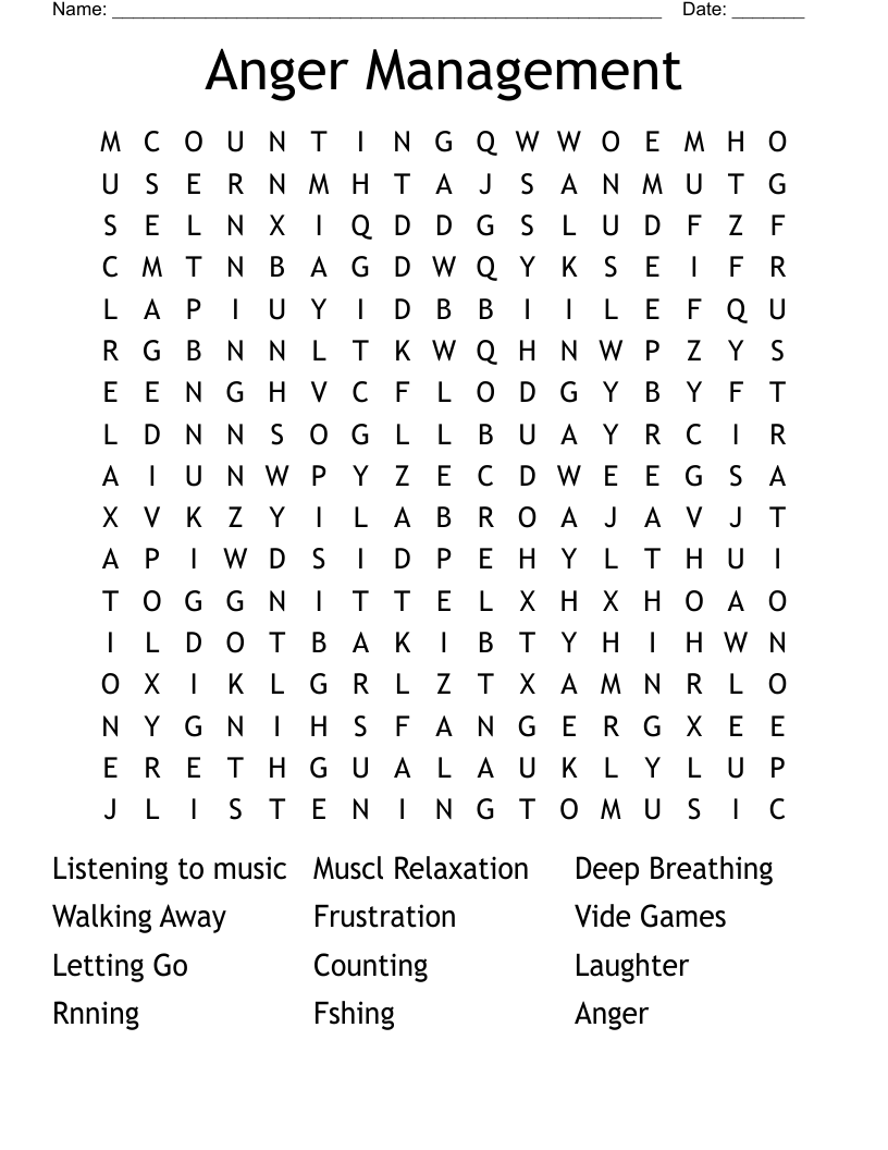 Anger Word Search Printable