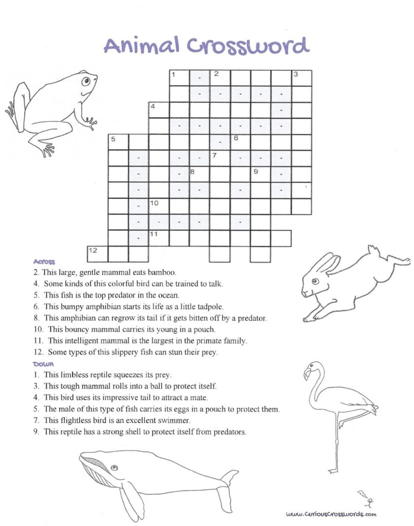 Animal Crossword Puzzle Printable Printable Word Searches