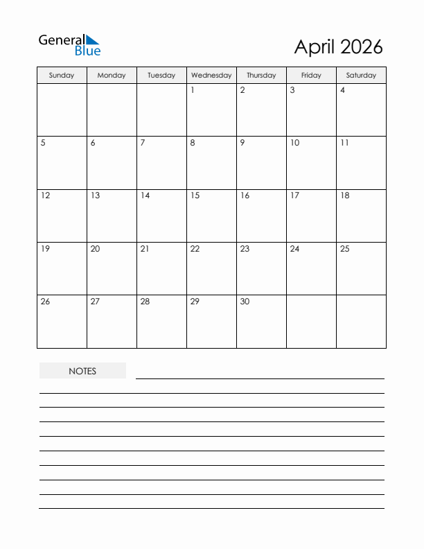 April 2026 Monthly Planner Calendar