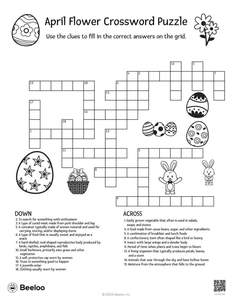 April Flower Crossword Puzzle Beeloo Printable Crafts And Activities 