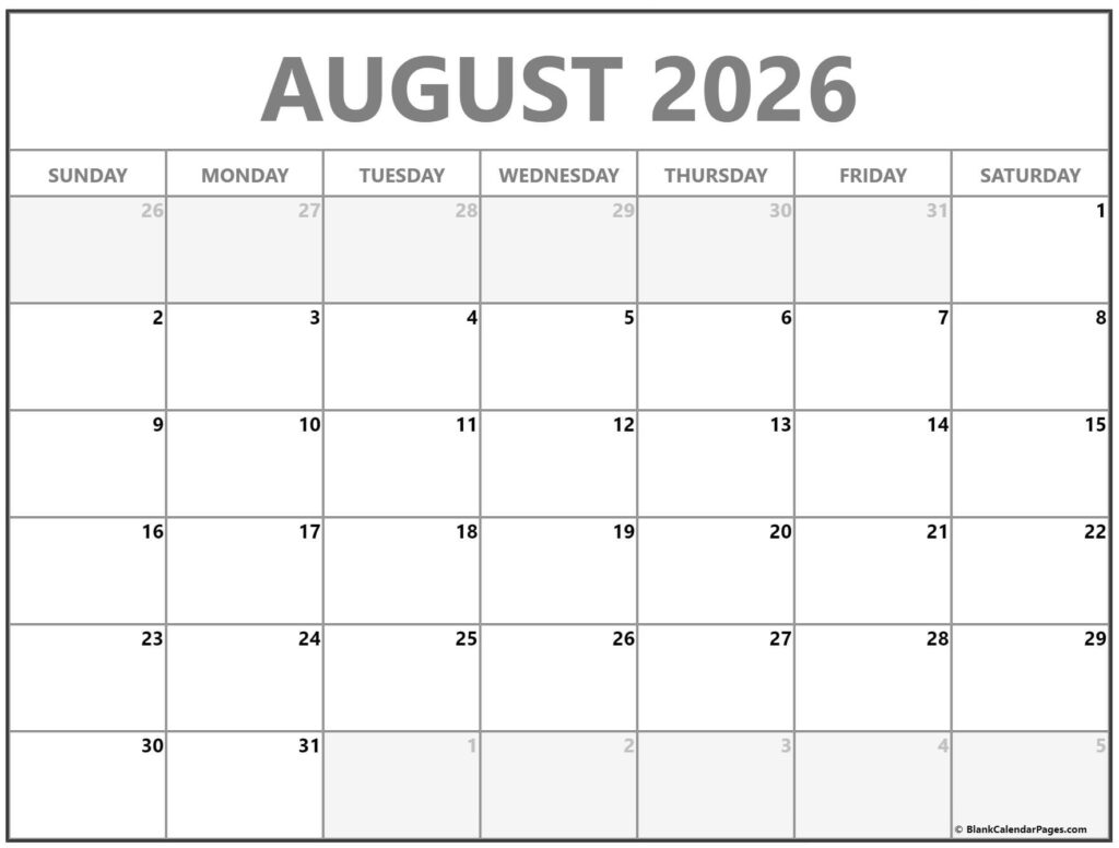 August 2026 Calendar Free Printable Calendars