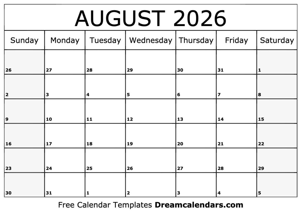 August 2026 Calendar Free Printable With Holidays And Observances