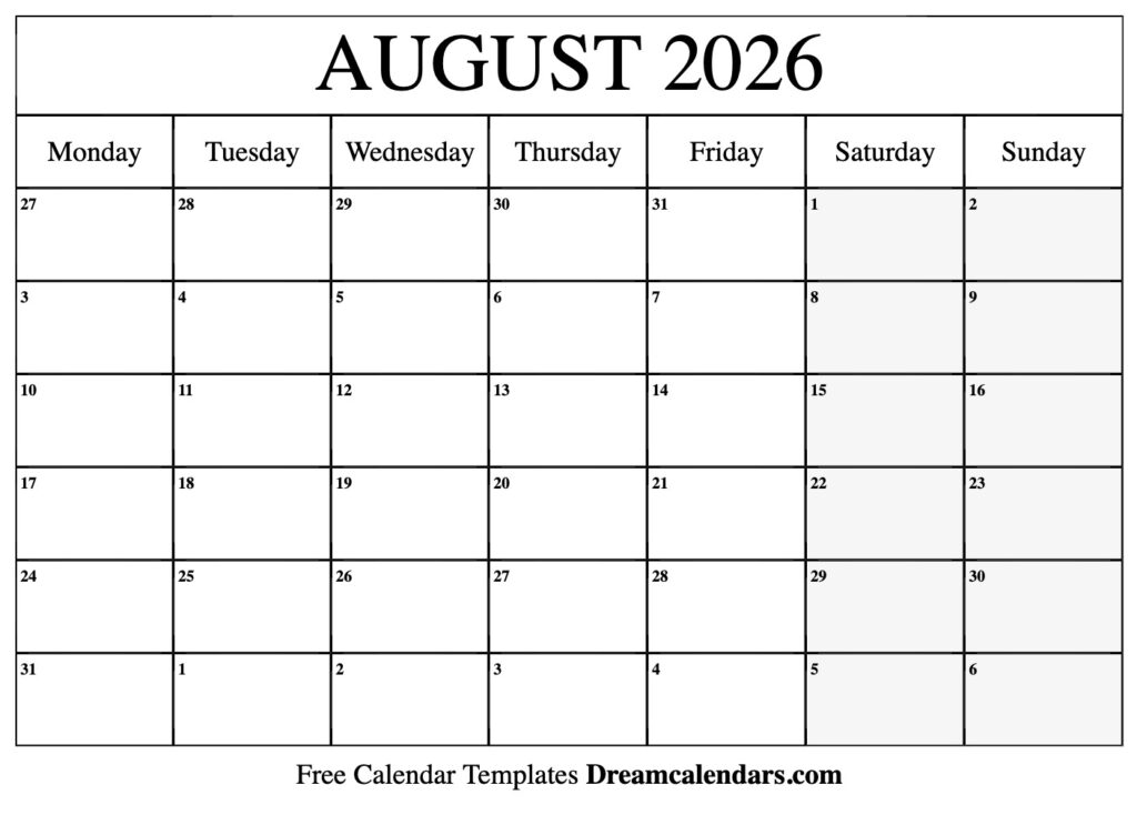 August 2026 Calendar Free Printable With Holidays And Observances