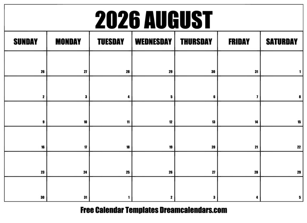 August 2026 Calendar Free Printable With Holidays And Observances