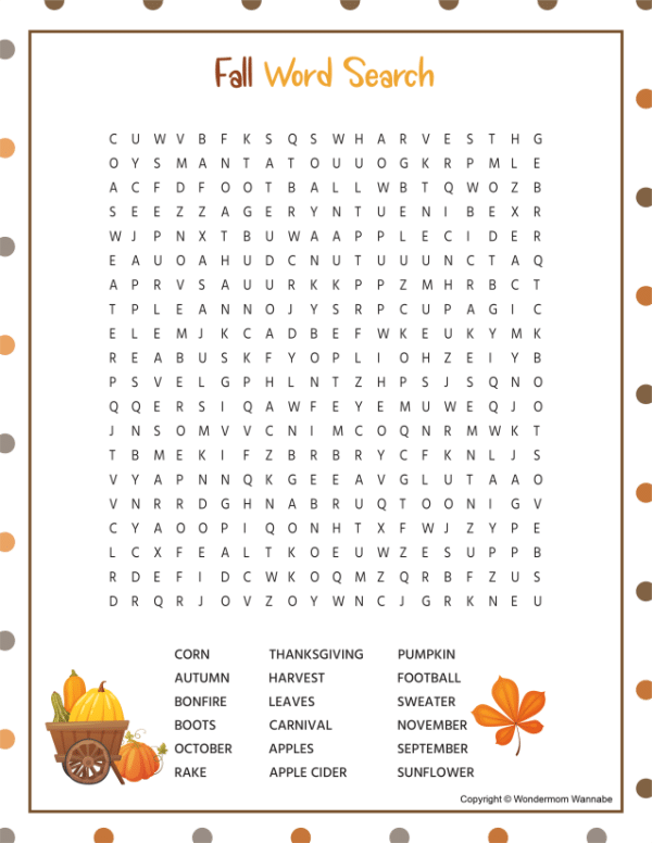 Autumn Word Search Printable