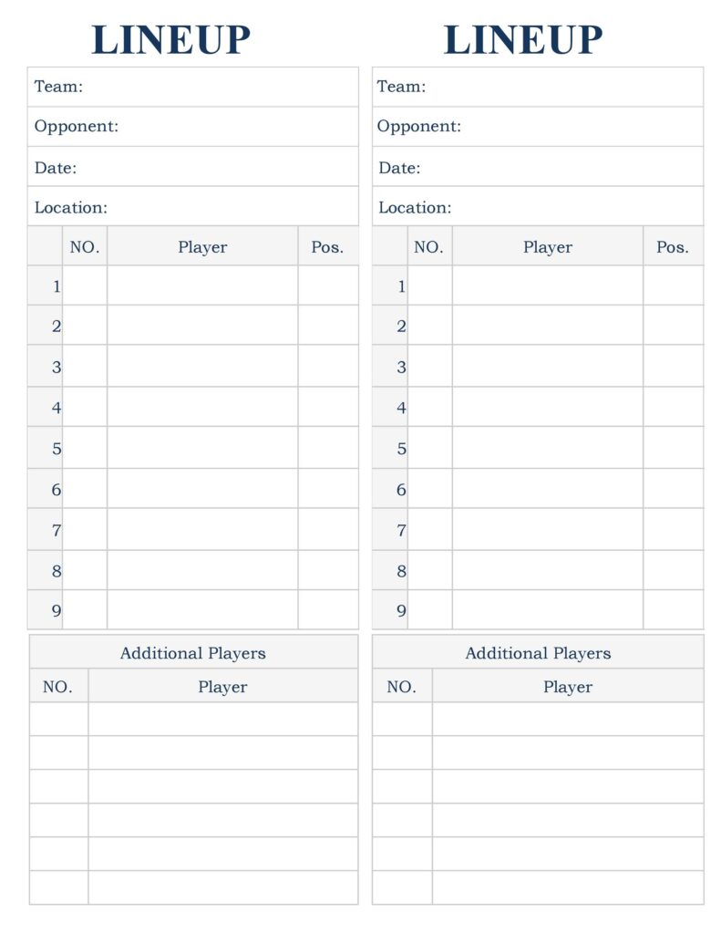 Baseball Lineup Cards Printable Printable Word Searches