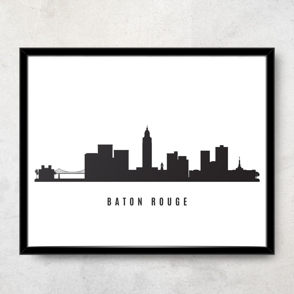 Baton Rouge Skyline Printable Baton Rouge La Black White Etsy